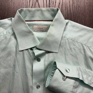 ETON Shirt Mens 42 16 1/2 Contemporary Green  White Windowpane Dress Button Up